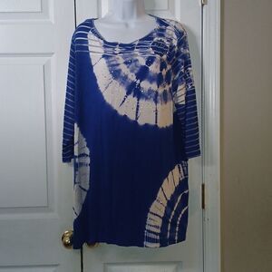 Thomas & Olivia royal blue and white tie dye tunic with rhinestones Sz 2X